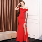 Women's Off-shoulder Slim-fit Elegant Ladies Banquet Dinner Long Fish Tail Skirt - kinko